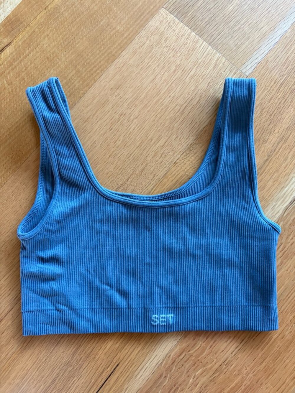 SET Active SCULPTFLEX Ribbed Gray Blue Sports Bra XS